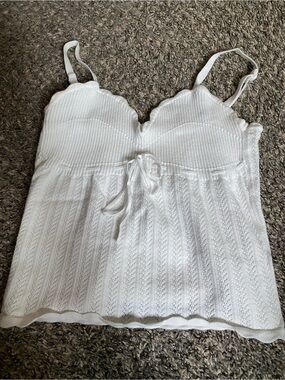 Aritzia White Knit Scallop Cami Tank